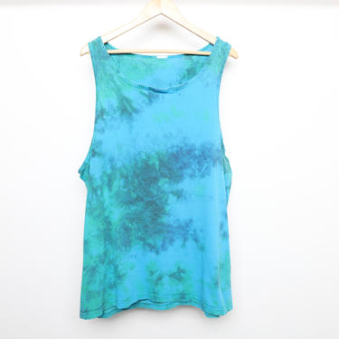 vintage TIE DYE 1990s oversize slouchy men's blue and green 90s y2k tank top -- size large 