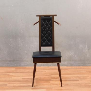 Mid Century Walnut &amp; Vinyl Valet Chair – ONLINE ONLY