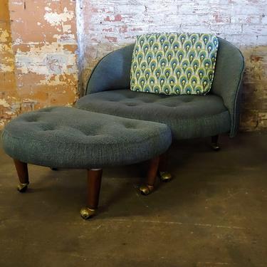 Vintage Modern Adrian Pearsall Havana Style Round Lounge Chair and Ottoman Set 