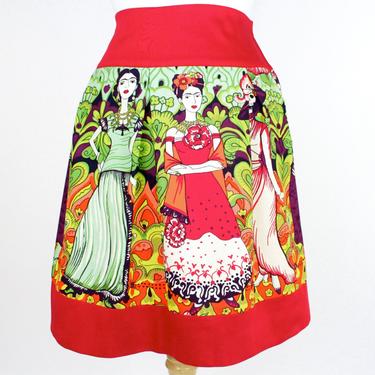 Red Frida Mexican Vintage Inspired Retro Skirt 