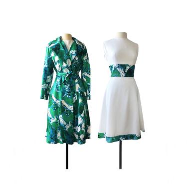 Vintage 70s abstract tropical floral dress and coat set| Young Generation Designed by Lydia 
