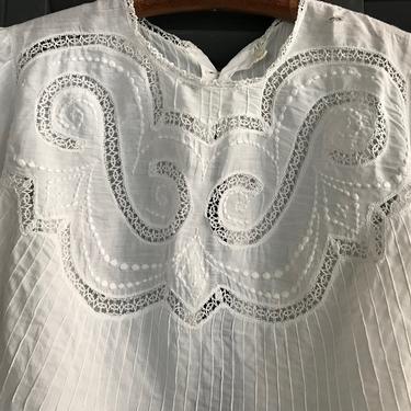 French Embroidered Lace Blouse, White Cotton Batiste, Edwardian, Period Clothing 