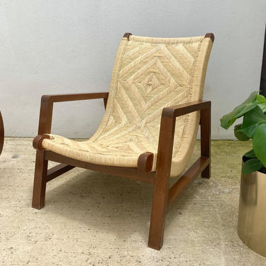 Woven Rush and Walnut Arm Chair