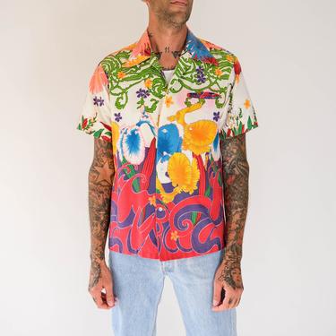 Vintage 70s Maluna Hawaii Distressed Vibrant Botanical Aloha Shirt | Rockabilly, Greaser | 1970s Large Floral Print Retro Hawaiian Shirt 