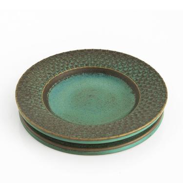 Stig Lindberg hand thrown ceramic dish with green glaze.