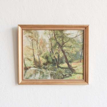 Vintage Trees by the Pond Oil Painting