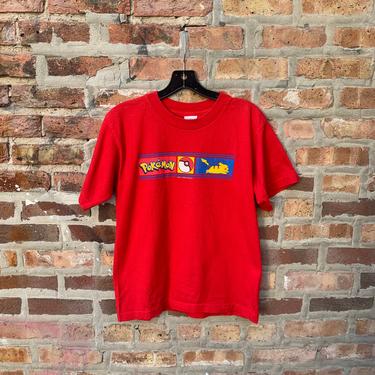 Vintage 1999 Pokémon Catch ‘Em All T-Shirt Size youth Large Pikachu Red Nintendo Rare 