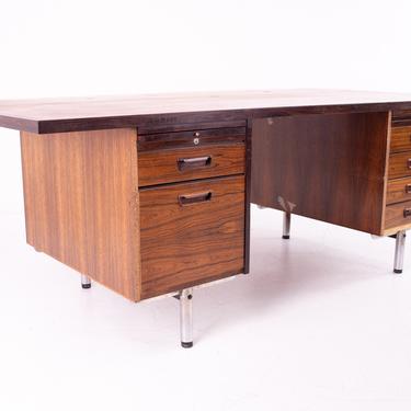 George Nelson Style Mid Century Rosewood and Chrome Executive Desk - mcm 