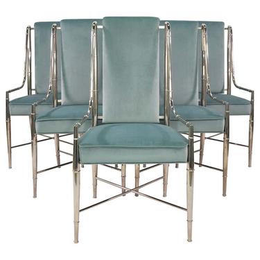 Set of Six Mastercraft Imperial Sage Green Velvet Dining Chairs by Weiman Warren Lloyd 
