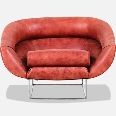 Milo Baughman Leather & Chrome Tub Chair for Thayer Coggin