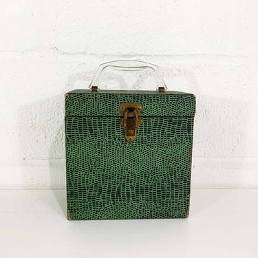 Vintage Forest Green 45 Box Snakeskin Animal Skin Faux Leather Records Record Case Holder Storage Mid-Century Retro Vinyl RPM 7 inch 