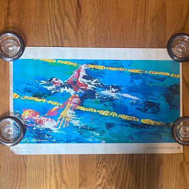 1976 Burger King Olympic Swimming LeRoy Neiman Signed Poster 