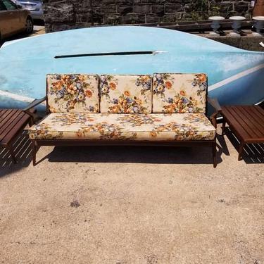 Danish MCM sofa with original fabric, and two MCM end tables (as is ) $600 for the set