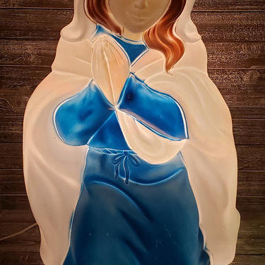 Vintage Virgin Mary Blow Mold, 1990s Empire Plastics Blow Mold, Illuminated Indoor Outdoor Plastic Nativity, Vintage Christmas Decorations 