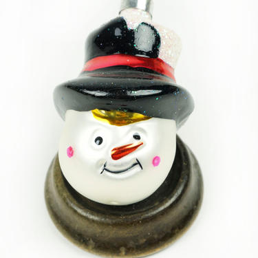 3&amp;quot; Snowman Head Ornament Snow Man Snowperson Christmas Glass White Color Glitter Black Red Hat Small Miniature Tree Christmass Blown 