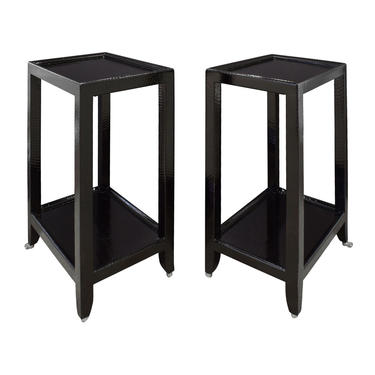 Karl Springer Pair Of Telephone Tables In Lacquered Black Cobra 1990s (Signed)