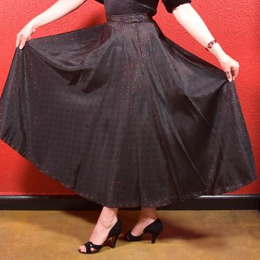 1950s Black & Red Taffeta Eyelet Skirt 