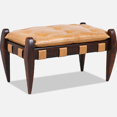 Jean Gillon Sculpted Rosewood & Leather Stool for Italma Wood Art 