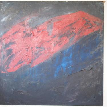 Original Vintage LARGE Scale ABSTRACT Expressionist PAINTING 50x50&amp;quot; Oil / Canvas, Mid-Century Modern Art dark red blue black eames knoll era 