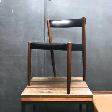 One Vintage Teak Black Vinyl Dining Chair Danish Modern Kai Kristiansen or Erik Buch 