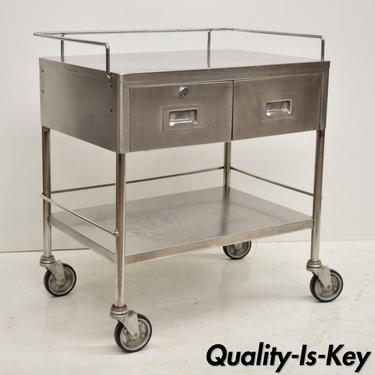 Stainless Steel 2 Drawer Medical Kitchen Industrial Cart Bar Trolley on Wheels