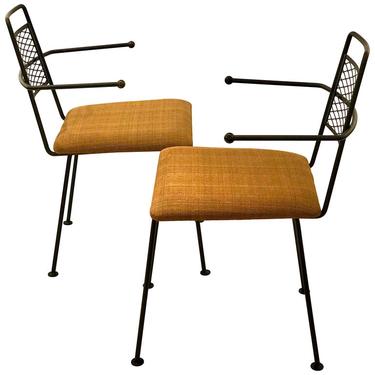Pair of 1950s American Mid Century Modern Atomic Age Wrought Iron Patio Chairs
