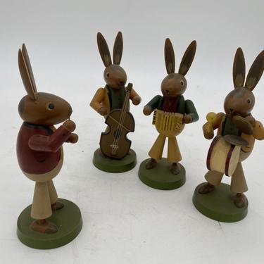 German Hand Carved Bunny Rabbit Street Band Set of 5 