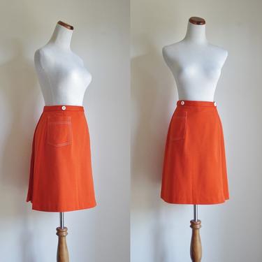 Vintage Skirt, 70s Skort, Orange Skirt Shorts, Double Knit Polyester, Preppy Skirt, 1970s Skort, Small Medium 