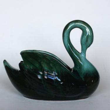 vintage blue mountain swan planter green  drip ware made in canada 
