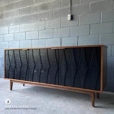 New Hand-Crafted Walnut Credenza with wood relief design 