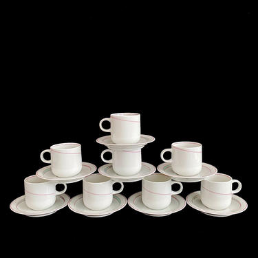 Vintage Post Modern 1980s ARZBERG Germany Porcelain Modernist Set of 4 DEMITASSE Cups and Saucers w/ Colorful Swirls Design German Modern 