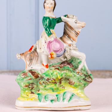 Antique Staffordshire Girl on Goat Figurine