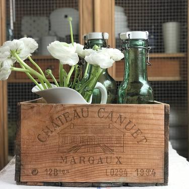 Beautiful vintage French wine wooden crate with lovely script Chateau Canuet 