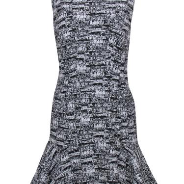 Diane von Furstenberg - Black & White Textured Printed Flared Hem Dress Sz 6