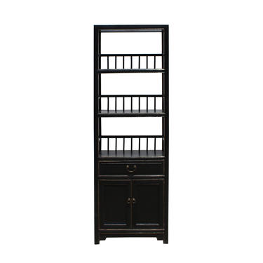 Chinese Distressed Black Slim Display Bookcase Curio Cabinet cs5714E 
