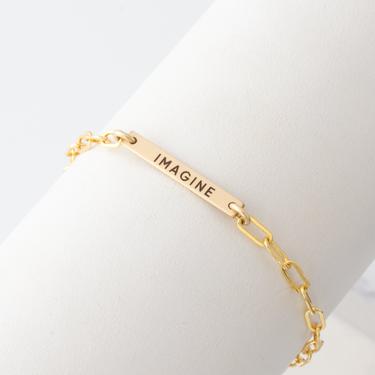Dainty Gold Paperclip Bar Bracelet • Paperclip Chain • Personalized Name Bar Bracelet • Gold Link Chain Custom Bracelet • Gift for Her 