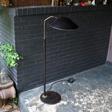 1950s Gerald Thurston GOOD DESIGN Black + Brass Floor Lamp Lightolier Vintage Mid-Century Modern Patina REwired 