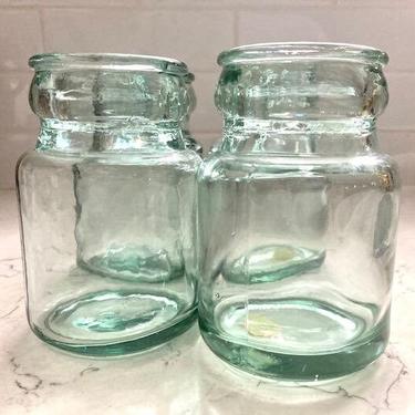 Set of 4 Green Handblown Heavy Glass Jars made in Spain, Antique Handmade Blown Glass made in Spain by LeChalet