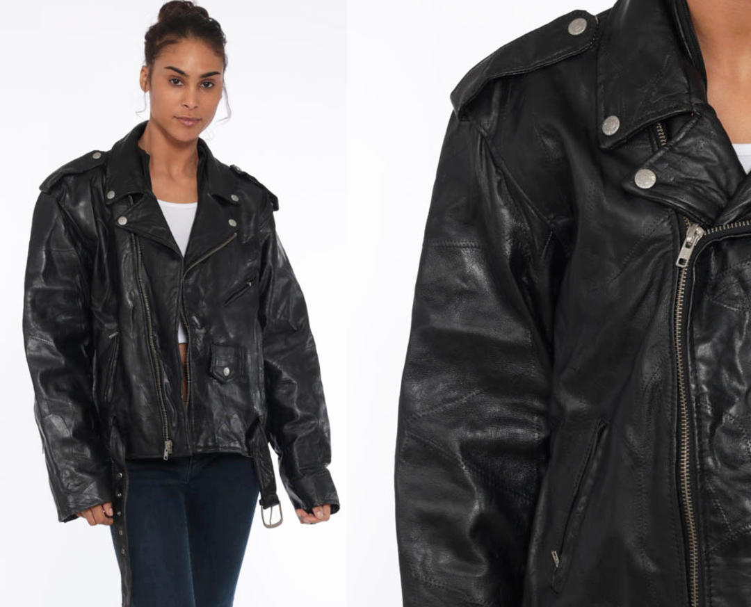 80s Leather Biker Jacket -- Black Leather Jacket 80s Motorcycle | Shop ...