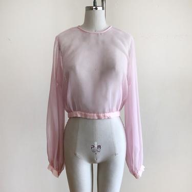 Sheer, Pale Pink Long-Sleeved Blouse - 1970s 