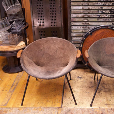 Vintage 1960s Suede Leather Brown Sling Arm Chair Lounge Mid-Century Danish Scandinavian 