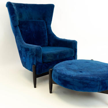 Jens Risom Style Kroehler Blue Big Chair &amp; Ottoman