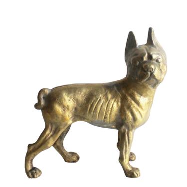 Antique Brass Bronze Boston Terrier Doorstop, Hubley