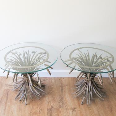 Vintage French Provincial Floral Gold Metal Harvest Side Tables with Thick Glass Tops (Sold Separately) 