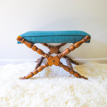 Mid-century Wood Stool with Fabric Cushion by Tell City in Indiana 