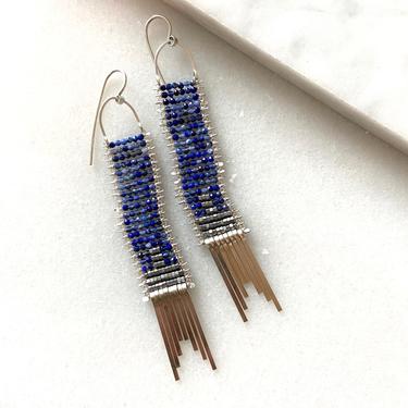 Silver and Lapis Tapestry Earrings