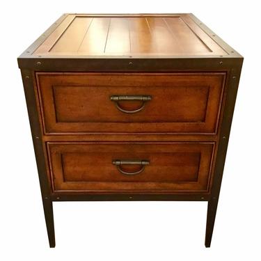 Thomasville Modern Mahogany Finished Wood and Metal Two Drawer End Table
