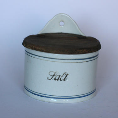 vintage salt box or cellar with wooden lid 