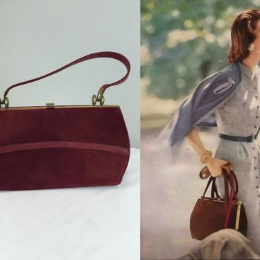 Meet You in Central Park - Vintage 1950s 1960s Town & Country Burgundy Red Suede Leather Handbag Purse 