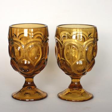 vintage L.E. Smith Moon and Stars amber goblets/set of two/8 ounce 